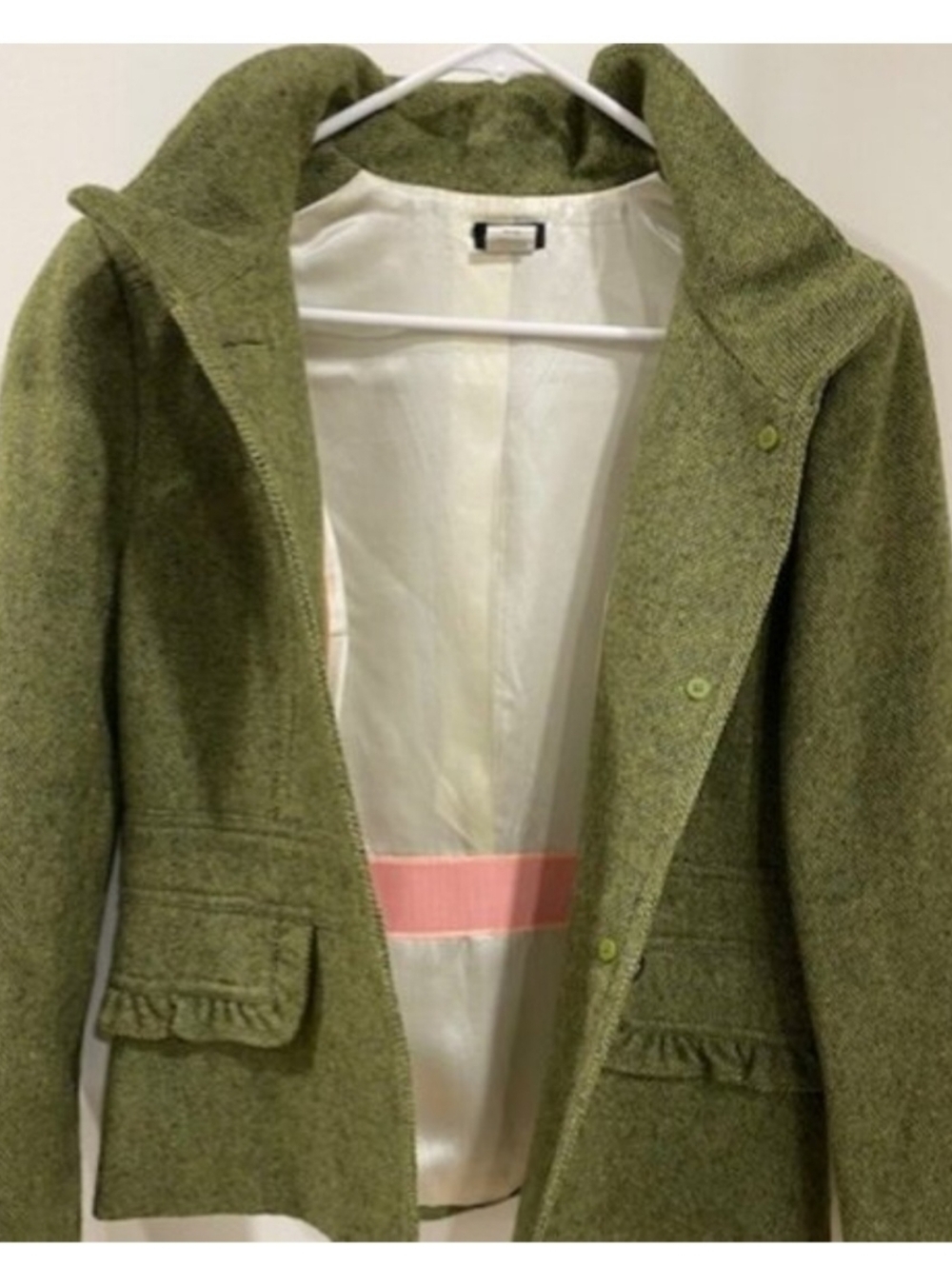 💚 J. Crew Tweed Wool Ruffle Collar Jacket - Picture 2 of 7